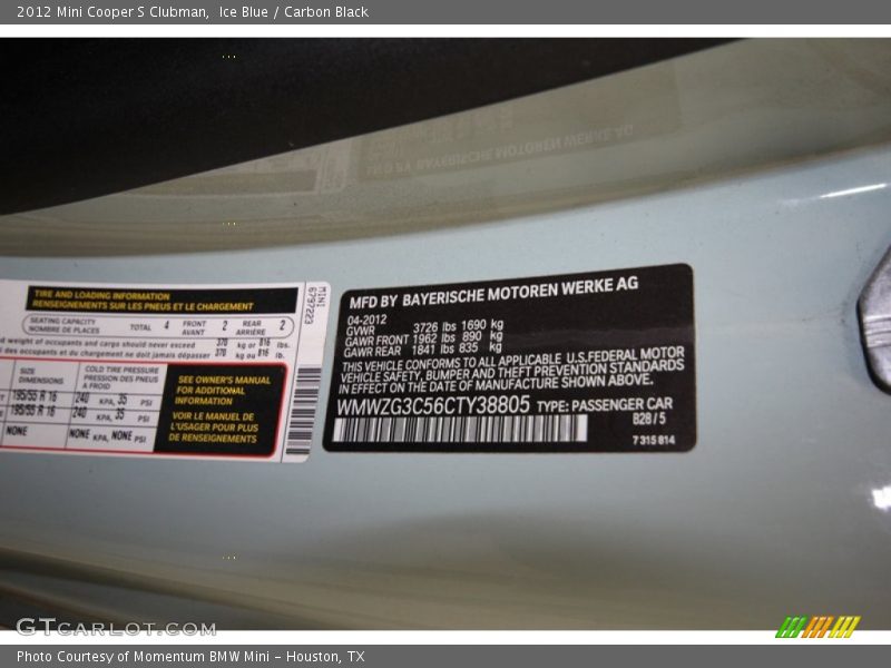 Ice Blue / Carbon Black 2012 Mini Cooper S Clubman