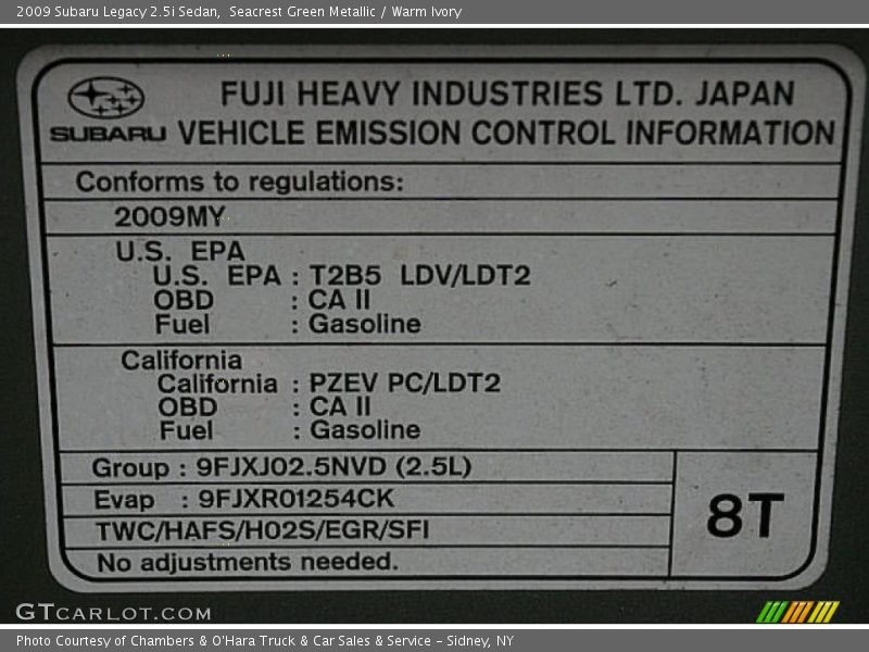 Seacrest Green Metallic / Warm Ivory 2009 Subaru Legacy 2.5i Sedan