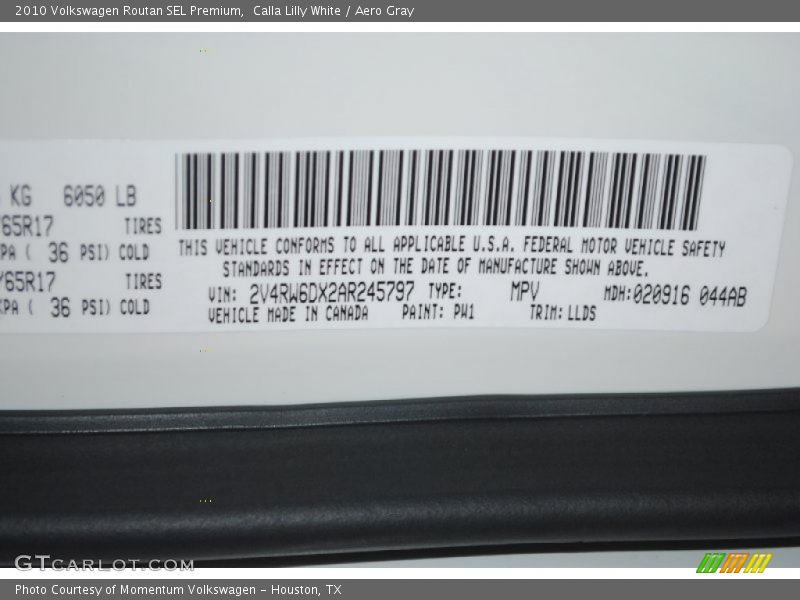 Calla Lilly White / Aero Gray 2010 Volkswagen Routan SEL Premium