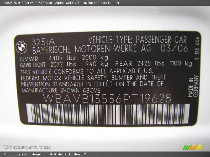 Alpine White / Terra/Black Dakota Leather 2006 BMW 3 Series 325i Sedan