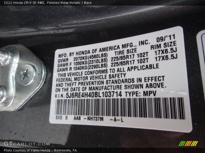 Polished Metal Metallic / Black 2011 Honda CR-V SE 4WD
