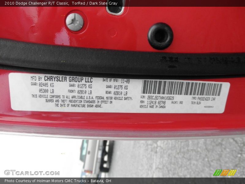 TorRed / Dark Slate Gray 2010 Dodge Challenger R/T Classic