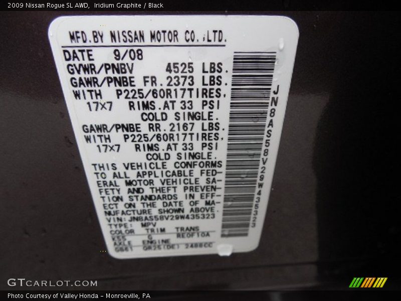 2009 Rogue SL AWD Iridium Graphite Color Code K55