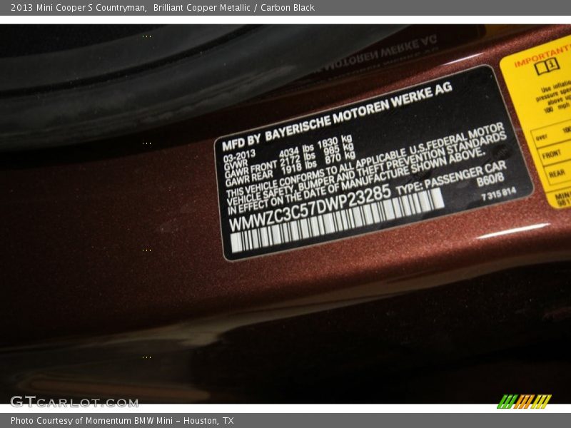Brilliant Copper Metallic / Carbon Black 2013 Mini Cooper S Countryman