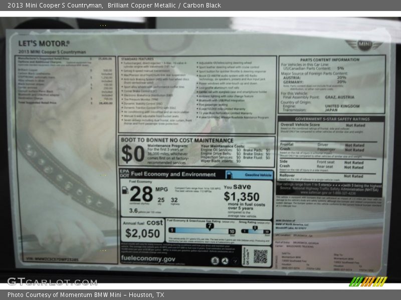 Brilliant Copper Metallic / Carbon Black 2013 Mini Cooper S Countryman