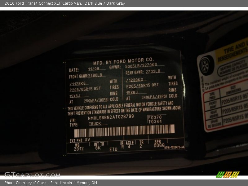 Dark Blue / Dark Gray 2010 Ford Transit Connect XLT Cargo Van