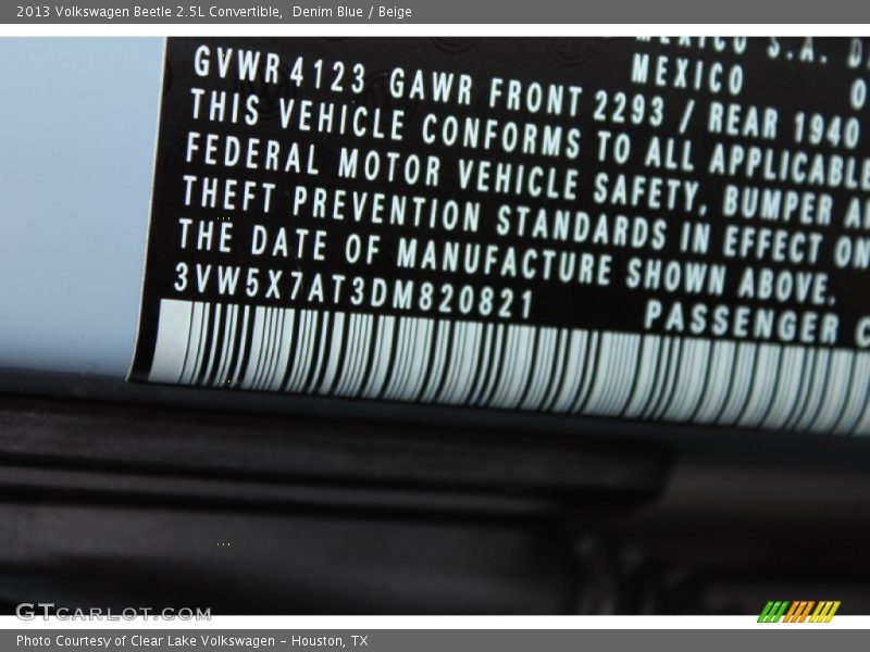 Denim Blue / Beige 2013 Volkswagen Beetle 2.5L Convertible