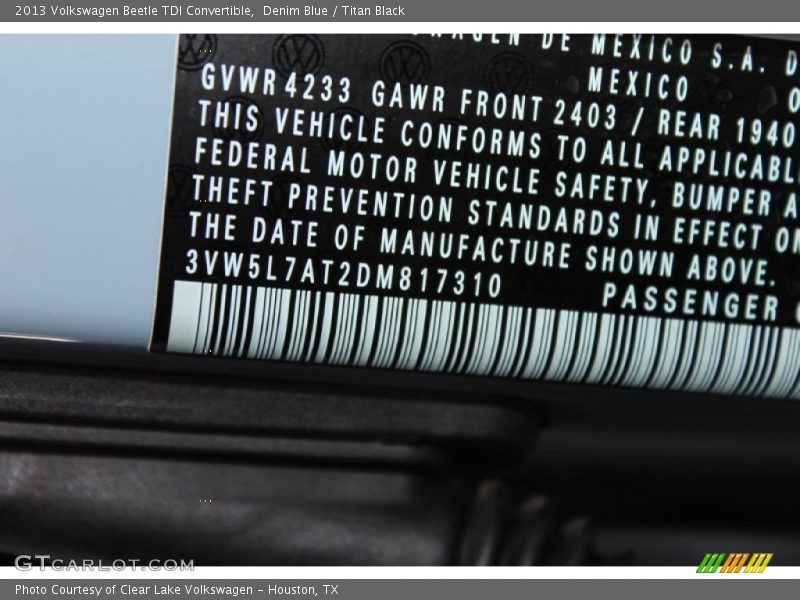 Denim Blue / Titan Black 2013 Volkswagen Beetle TDI Convertible