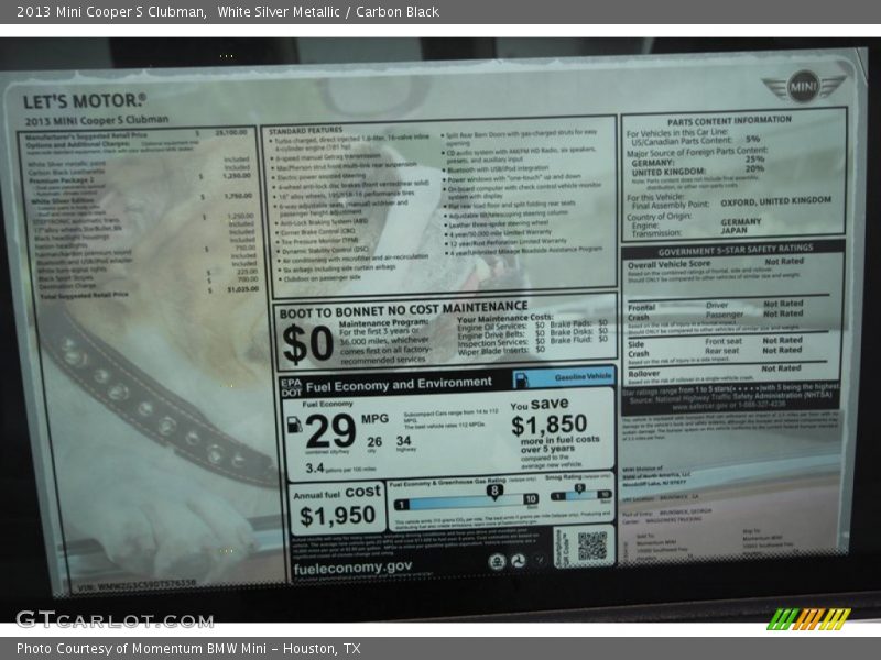 White Silver Metallic / Carbon Black 2013 Mini Cooper S Clubman