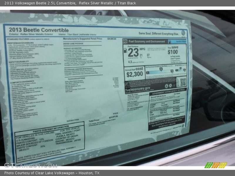 Reflex Silver Metallic / Titan Black 2013 Volkswagen Beetle 2.5L Convertible