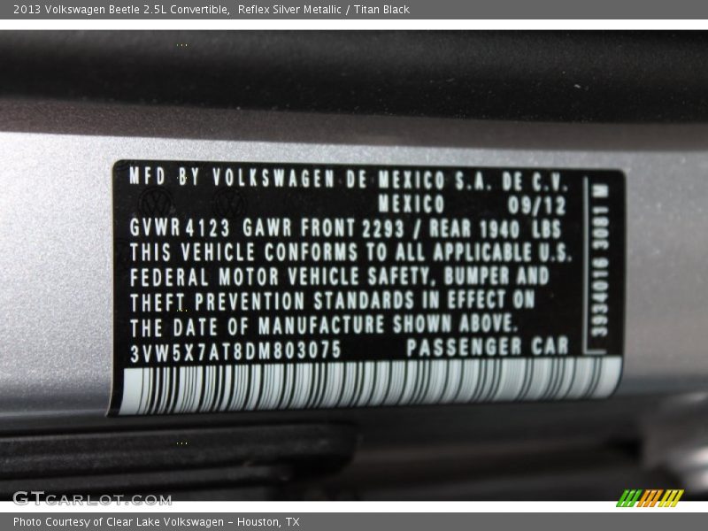 Reflex Silver Metallic / Titan Black 2013 Volkswagen Beetle 2.5L Convertible