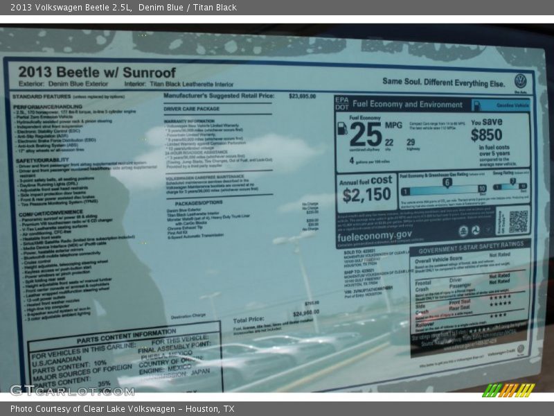 Denim Blue / Titan Black 2013 Volkswagen Beetle 2.5L