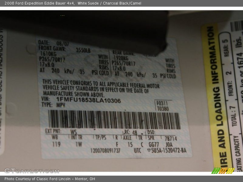 White Suede / Charcoal Black/Camel 2008 Ford Expedition Eddie Bauer 4x4