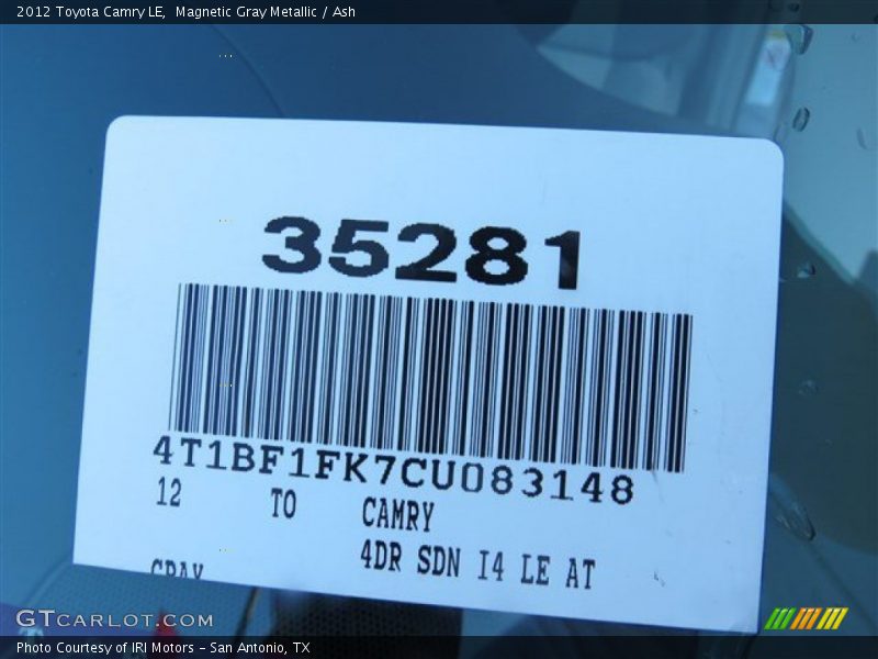 Magnetic Gray Metallic / Ash 2012 Toyota Camry LE