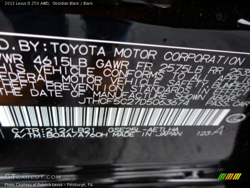 Obsidian Black / Black 2013 Lexus IS 250 AWD