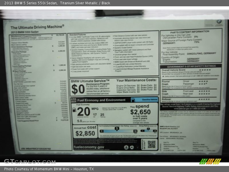  2013 5 Series 550i Sedan Window Sticker
