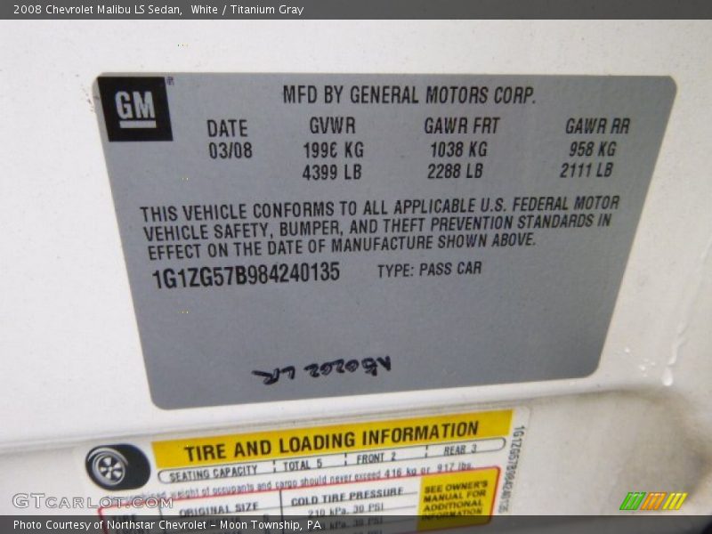 White / Titanium Gray 2008 Chevrolet Malibu LS Sedan