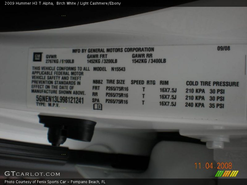 Birch White / Light Cashmere/Ebony 2009 Hummer H3 T Alpha