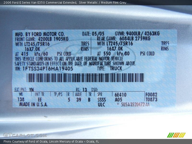 Silver Metallic / Medium Flint Grey 2006 Ford E Series Van E350 Commercial Extended