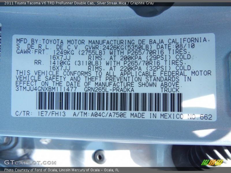Silver Streak Mica / Graphite Gray 2011 Toyota Tacoma V6 TRD PreRunner Double Cab