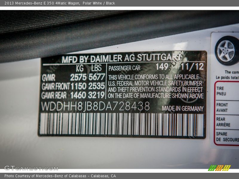 2013 E 350 4Matic Wagon Polar White Color Code 149