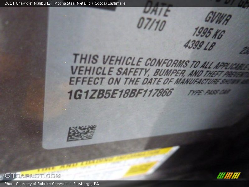 Mocha Steel Metallic / Cocoa/Cashmere 2011 Chevrolet Malibu LS