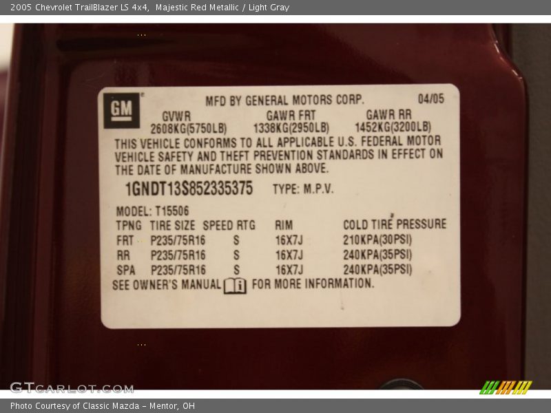 Majestic Red Metallic / Light Gray 2005 Chevrolet TrailBlazer LS 4x4