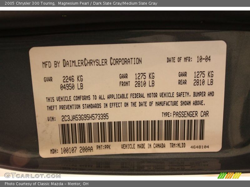 Magnesium Pearl / Dark Slate Gray/Medium Slate Gray 2005 Chrysler 300 Touring