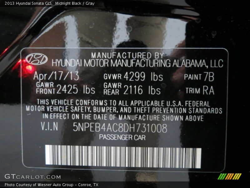 Midnight Black / Gray 2013 Hyundai Sonata GLS