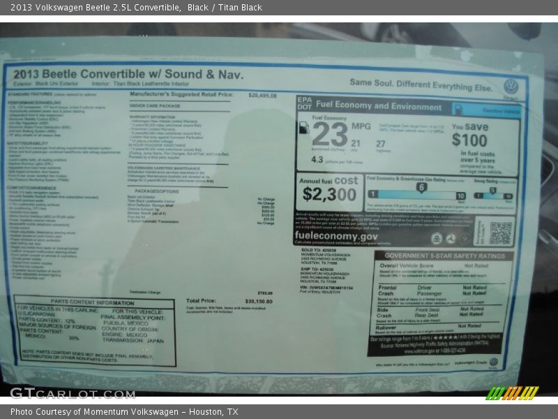 Black / Titan Black 2013 Volkswagen Beetle 2.5L Convertible