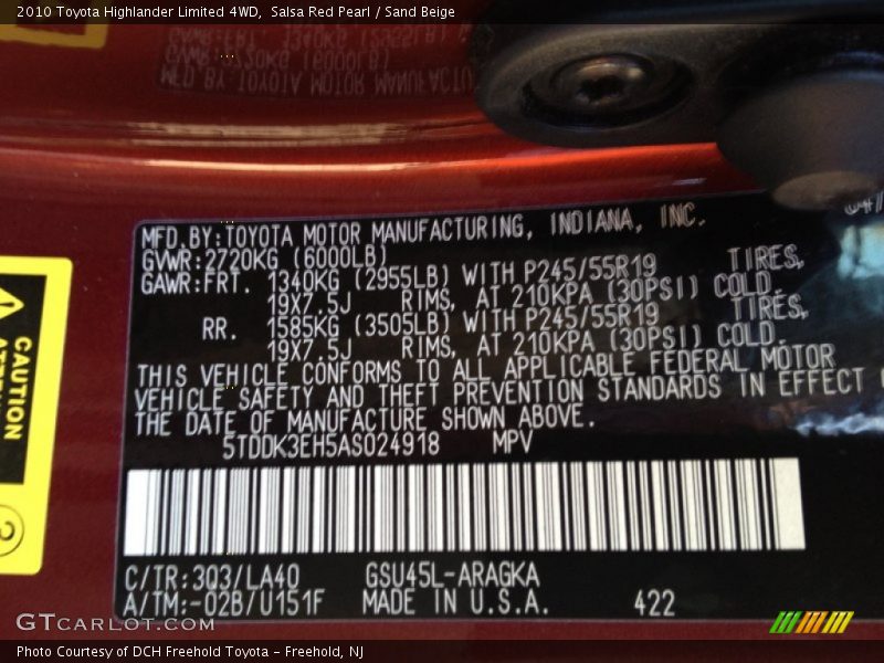 Salsa Red Pearl / Sand Beige 2010 Toyota Highlander Limited 4WD