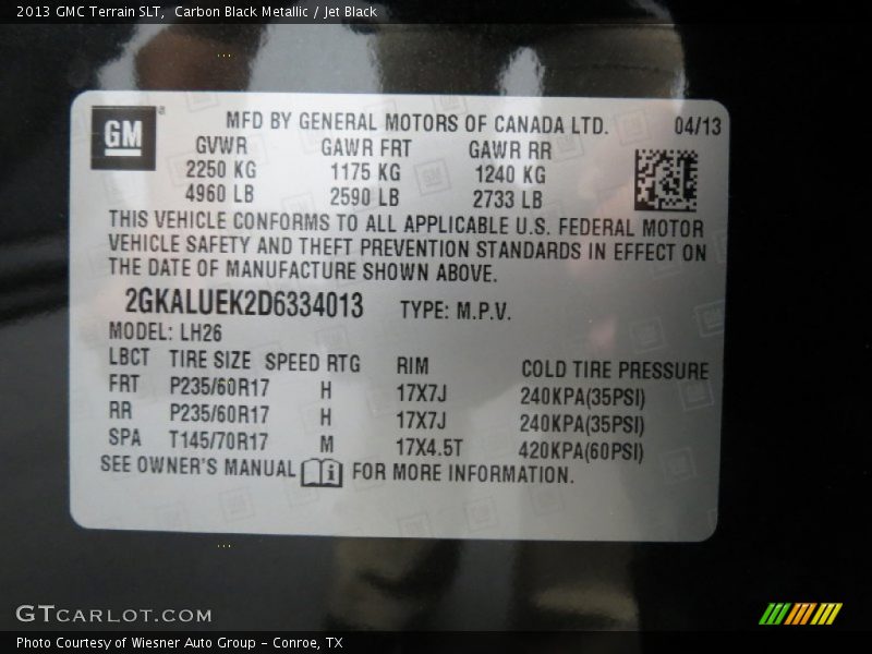 Carbon Black Metallic / Jet Black 2013 GMC Terrain SLT