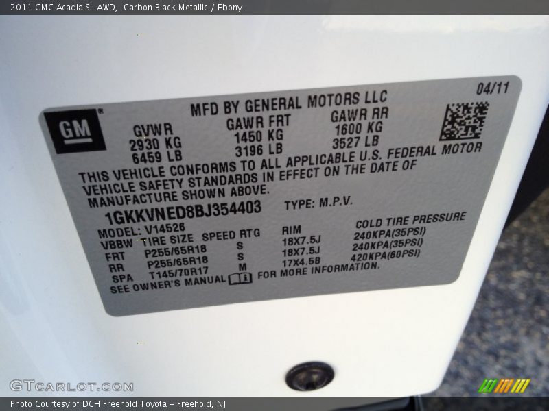 Carbon Black Metallic / Ebony 2011 GMC Acadia SL AWD