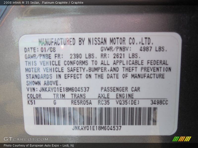Platinum Graphite / Graphite 2008 Infiniti M 35 Sedan