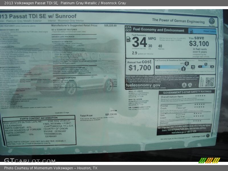 Platinum Gray Metallic / Moonrock Gray 2013 Volkswagen Passat TDI SE