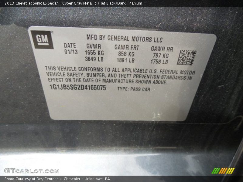 Cyber Gray Metallic / Jet Black/Dark Titanium 2013 Chevrolet Sonic LS Sedan