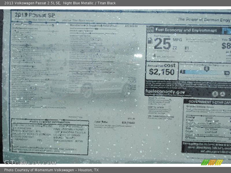 Night Blue Metallic / Titan Black 2013 Volkswagen Passat 2.5L SE