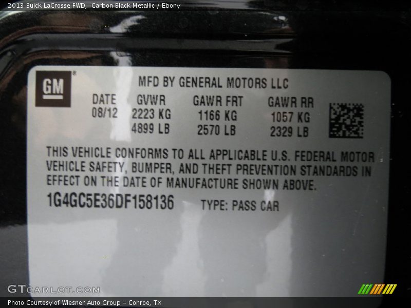 Carbon Black Metallic / Ebony 2013 Buick LaCrosse FWD