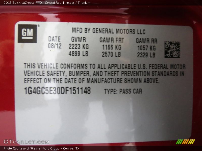 Crystal Red Tintcoat / Titanium 2013 Buick LaCrosse FWD