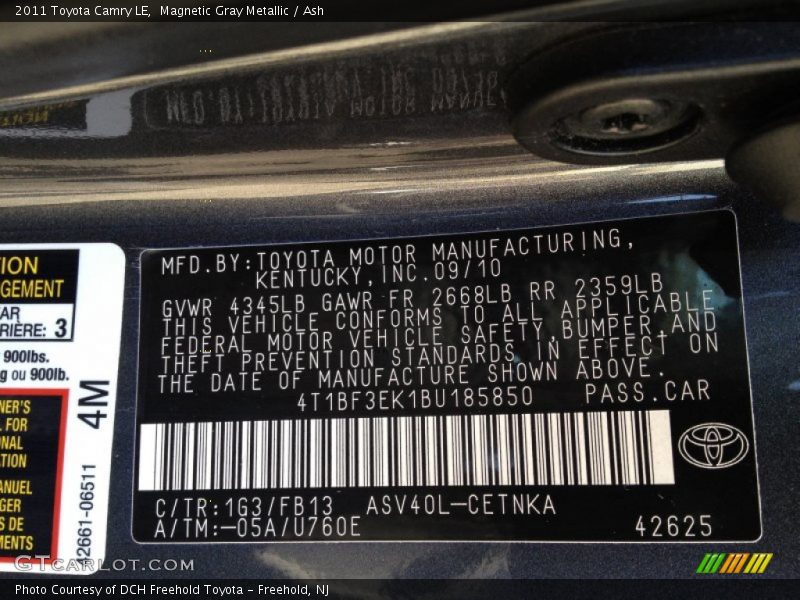 Magnetic Gray Metallic / Ash 2011 Toyota Camry LE