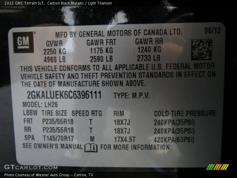 Carbon Black Metallic / Light Titanium 2012 GMC Terrain SLT