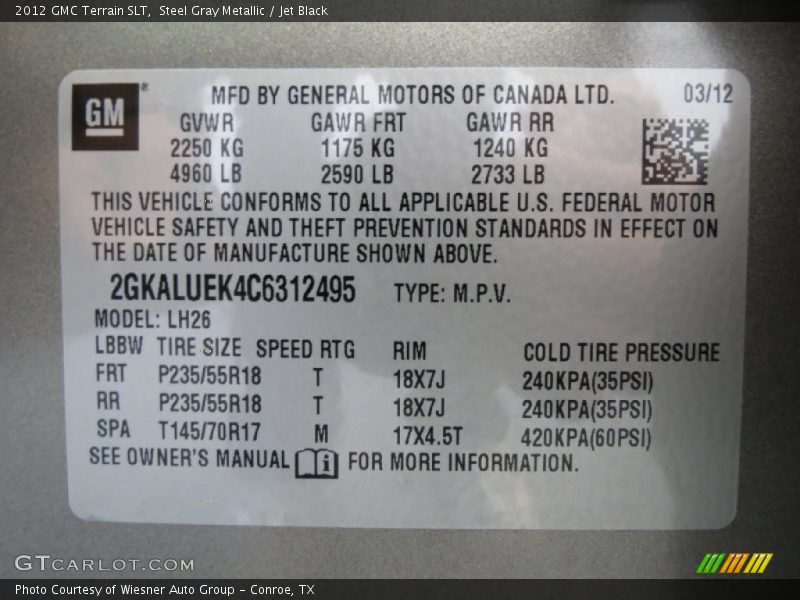 Steel Gray Metallic / Jet Black 2012 GMC Terrain SLT