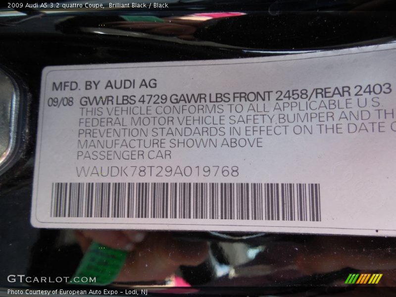 Brilliant Black / Black 2009 Audi A5 3.2 quattro Coupe