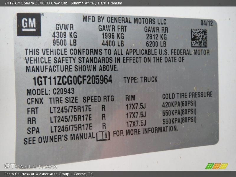 Summit White / Dark Titanium 2012 GMC Sierra 2500HD Crew Cab