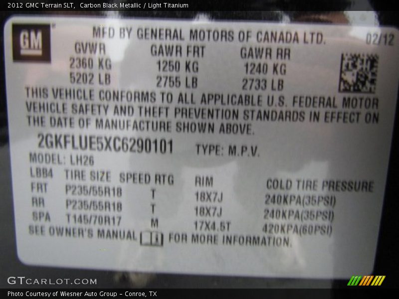 Carbon Black Metallic / Light Titanium 2012 GMC Terrain SLT