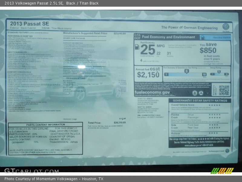 Black / Titan Black 2013 Volkswagen Passat 2.5L SE