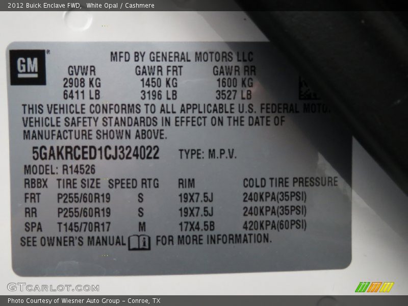 White Opal / Cashmere 2012 Buick Enclave FWD