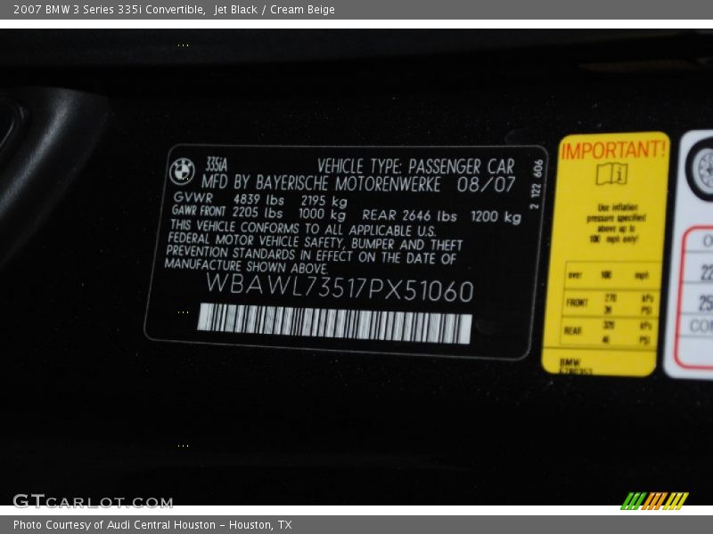 Jet Black / Cream Beige 2007 BMW 3 Series 335i Convertible