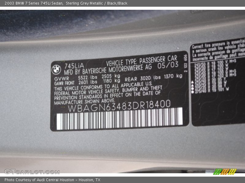 Sterling Grey Metallic / Black/Black 2003 BMW 7 Series 745Li Sedan