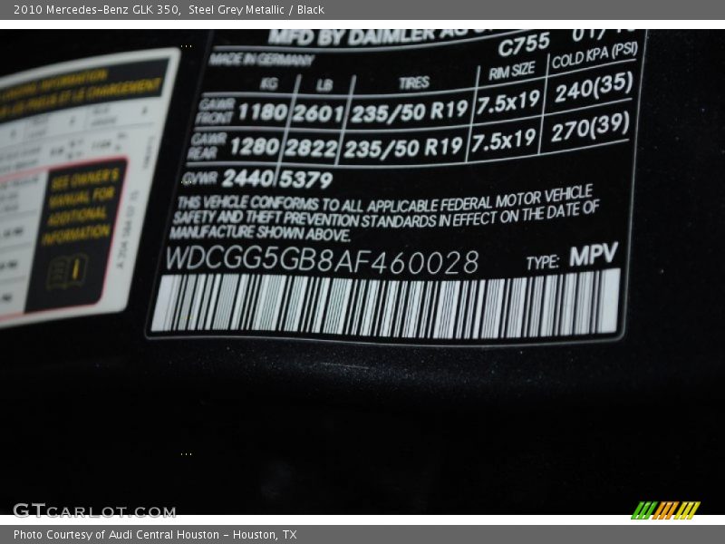 Steel Grey Metallic / Black 2010 Mercedes-Benz GLK 350